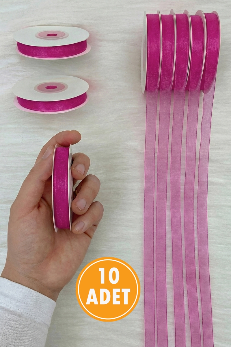 10 Adet Organze Tül Kurdele Mürdüm 1cm 22mt, Bohça, Nişan, Çeyiz, Hediye, Paketleme, Süsleme, Nikah