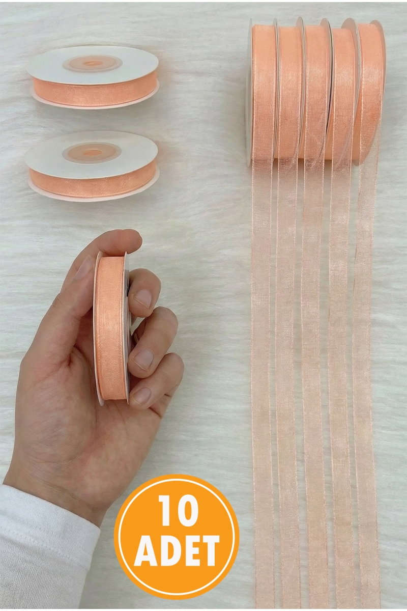 10 Adet Organze Tül Kurdele Yavru Ağzı 1 cm 22 mt, Bohça Nişan Çeyiz Hediye Paketleme Süsleme Nikah