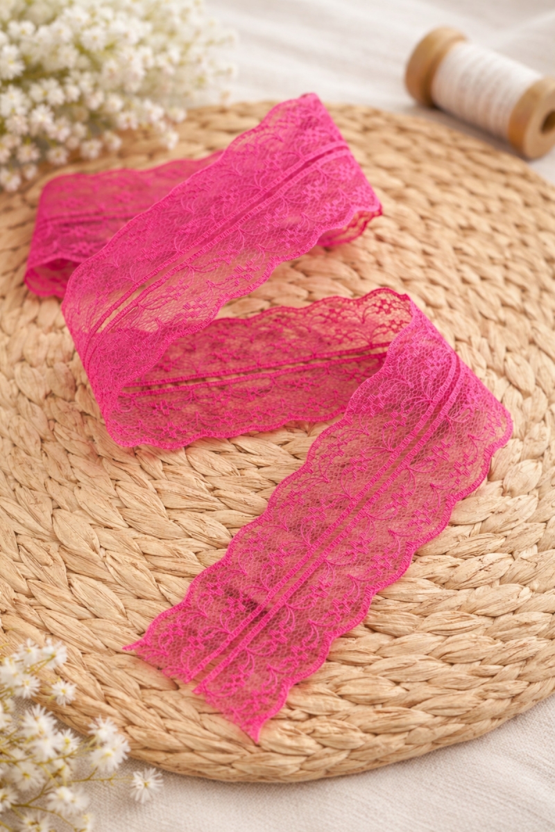 10 Metre Çift Katlı Dantel Kurdele Fuşya Fisto, Bohça, Nişan, Çeyiz, Nikah, Hediye, Şeker, Süsleme