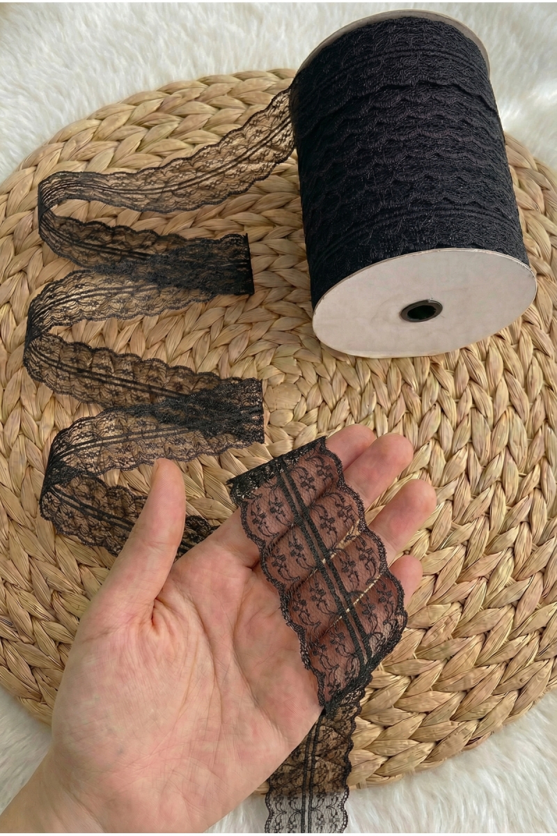 10 Metre Çift Katlı Dantel Kurdele Siyah Fisto, Bohça Nişan Çeyiz Nikah Hediye Şeker Süsleme