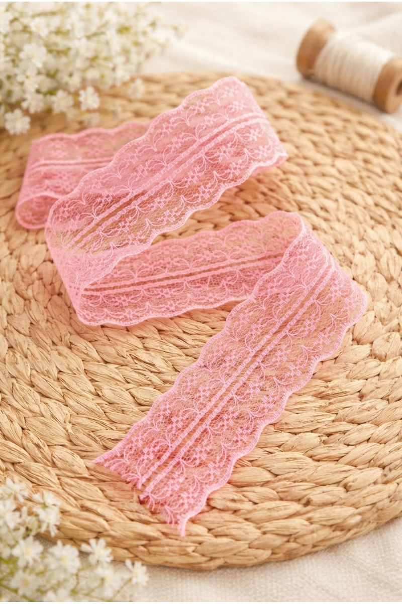 10 Mt Çift Katlı Dantel Kurdele Gül Kurusu Fisto, Bohça, Nişan, Çeyiz, Nikah, Hediye, Şeker, Süsleme