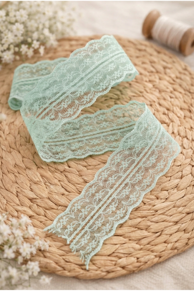 10 Mt Çift Katlı Dantel Kurdele Mint Yeşili Fisto, Bohça, Nişan, Çeyiz, Nikah, Hediye, Şeker Süsleme