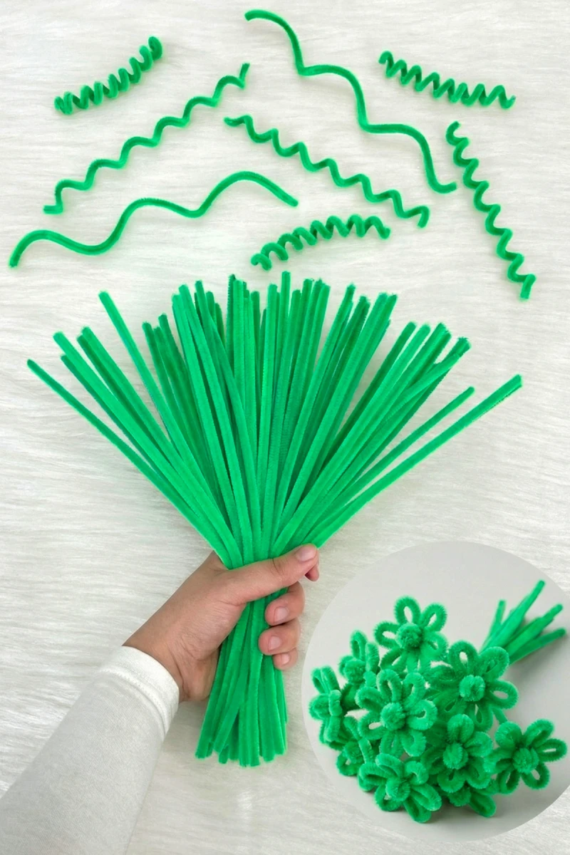 100 Adet Koyu Mint Şönil 30cm, Tüylü Peluş Kadife Tel, El İşi, Çiçek, Hediye Süsleme Okul Etkinlik