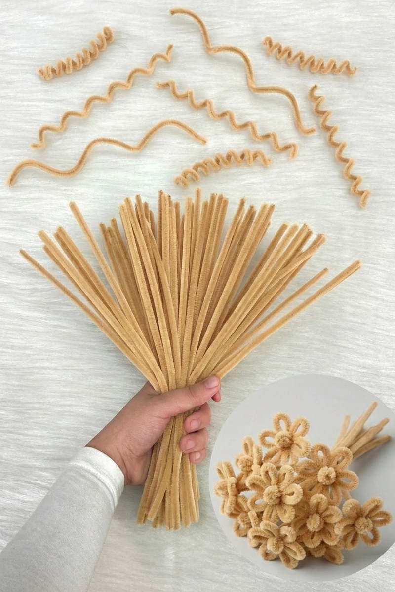 100 Adet Ten Rengi Şönil 30cm, Tüylü Peluş Kadife Tel, El İşi, Çiçek, Hediye, Süsleme, Okul Etkinlik