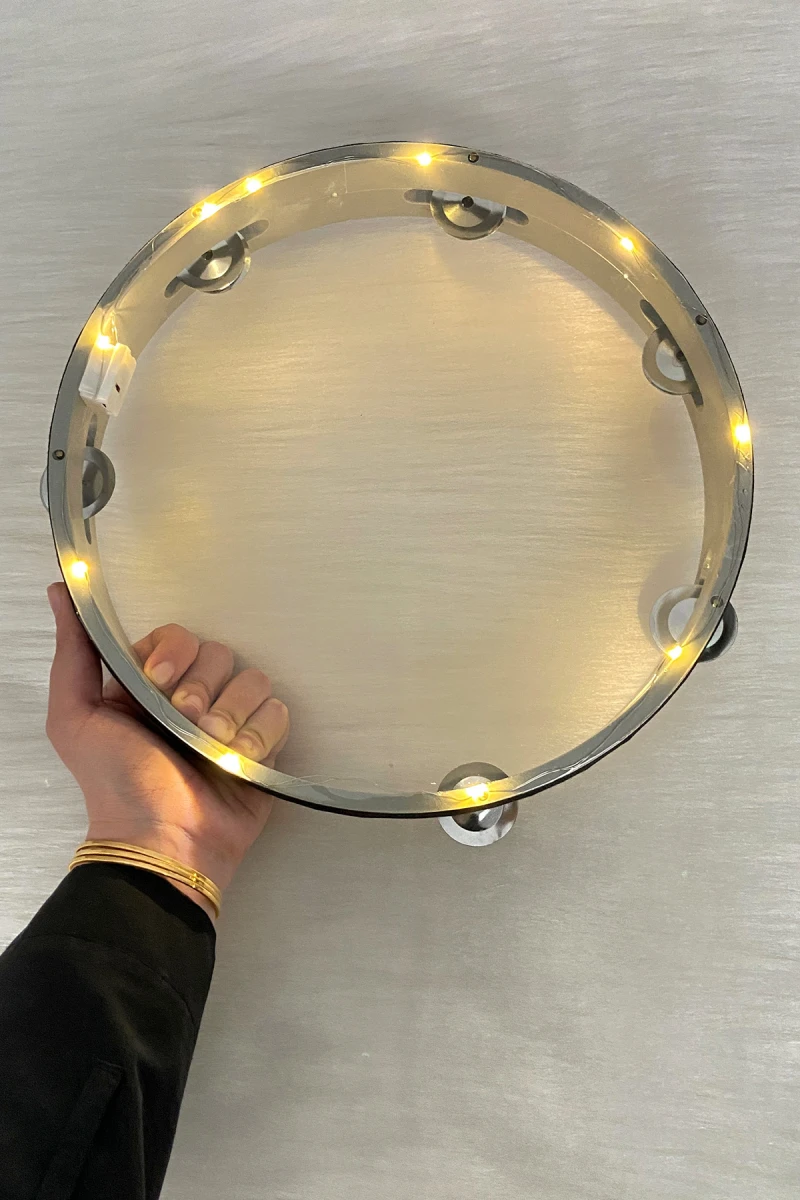 28 Cm Ledli Şeffaf Tef, Üç Fonksiyonlu Ledli Ve Zilli, Gelin Kına Gecesi Düğün Bride Def, 1 Ade