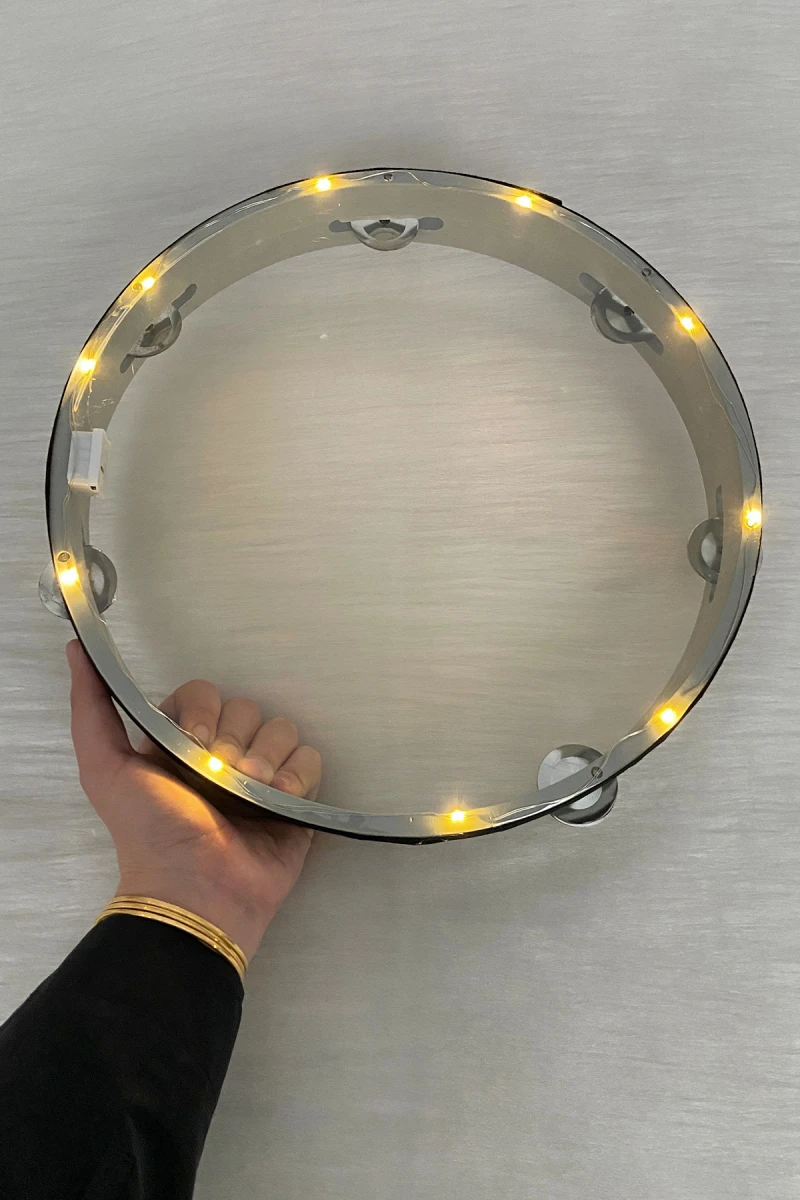 30 Cm Ledli Şeffaf Tef, Üç Fonksiyonlu Ledli Ve Zilli, Gelin Kına Gecesi Düğün Sünnet Nedime Parti Organizasyon Bride Def, 1 Adet