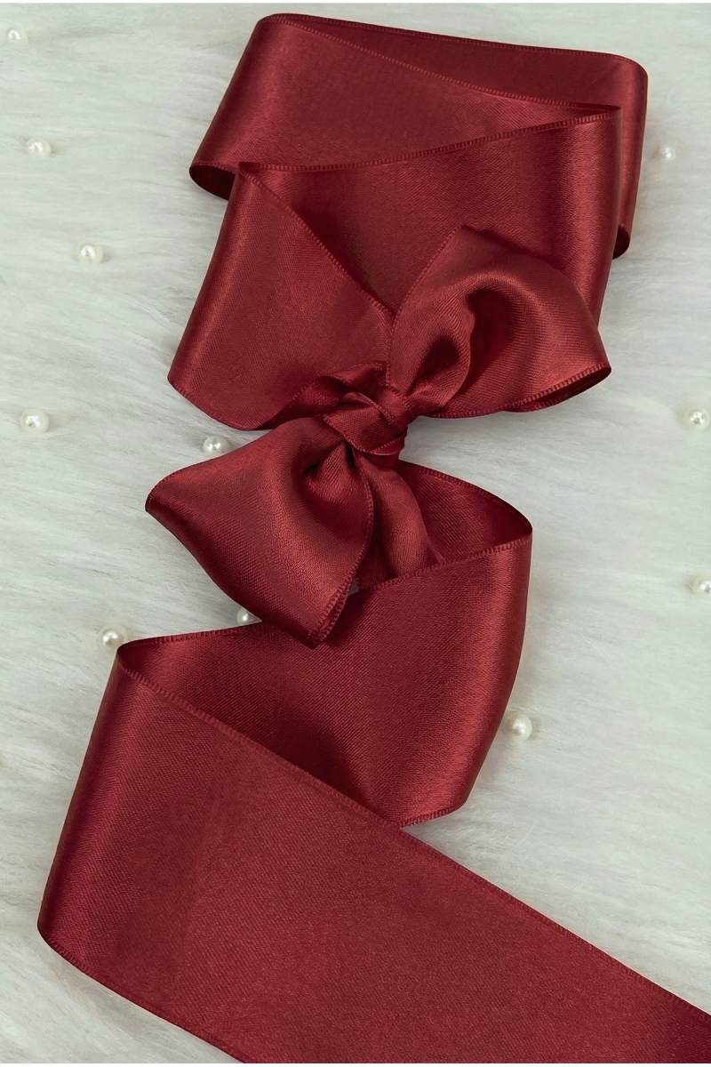 6 Cm Bordo Çift Taraflı Saten Kurdele 10 Metre, Bohça Çeyiz Nişan Takı Özel Gün Hediye Süsleme