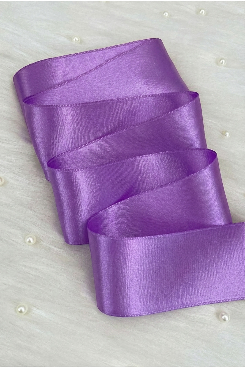 6 Cm Lila Çift Taraflı Saten Kurdele 10 Metre, Bohça Çeyiz Nişan Takı Özel Gün Hediye Süsleme
