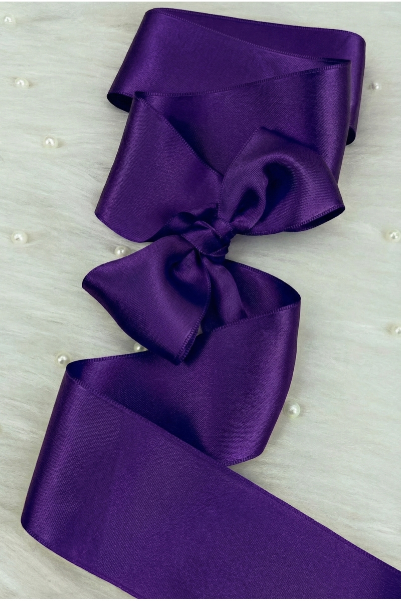 6 Cm Mor Çift Taraflı Saten Kurdele 10 Metre, Bohça Çeyiz Nişan Takı Özel Gün Hediye Süsleme