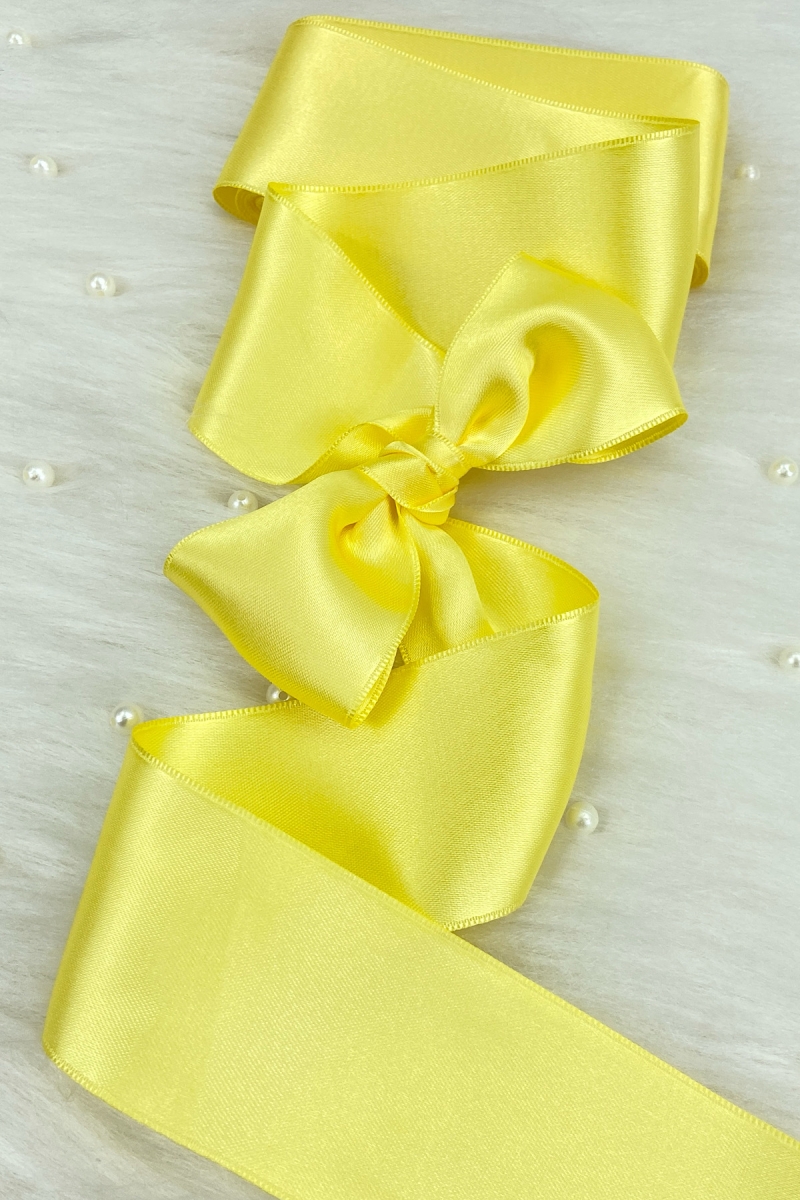 6 Cm Sarı Çift Taraflı Saten Kurdele 10 Metre, Bohça Çeyiz Nişan Takı Özel Gün Hediye Süsleme
