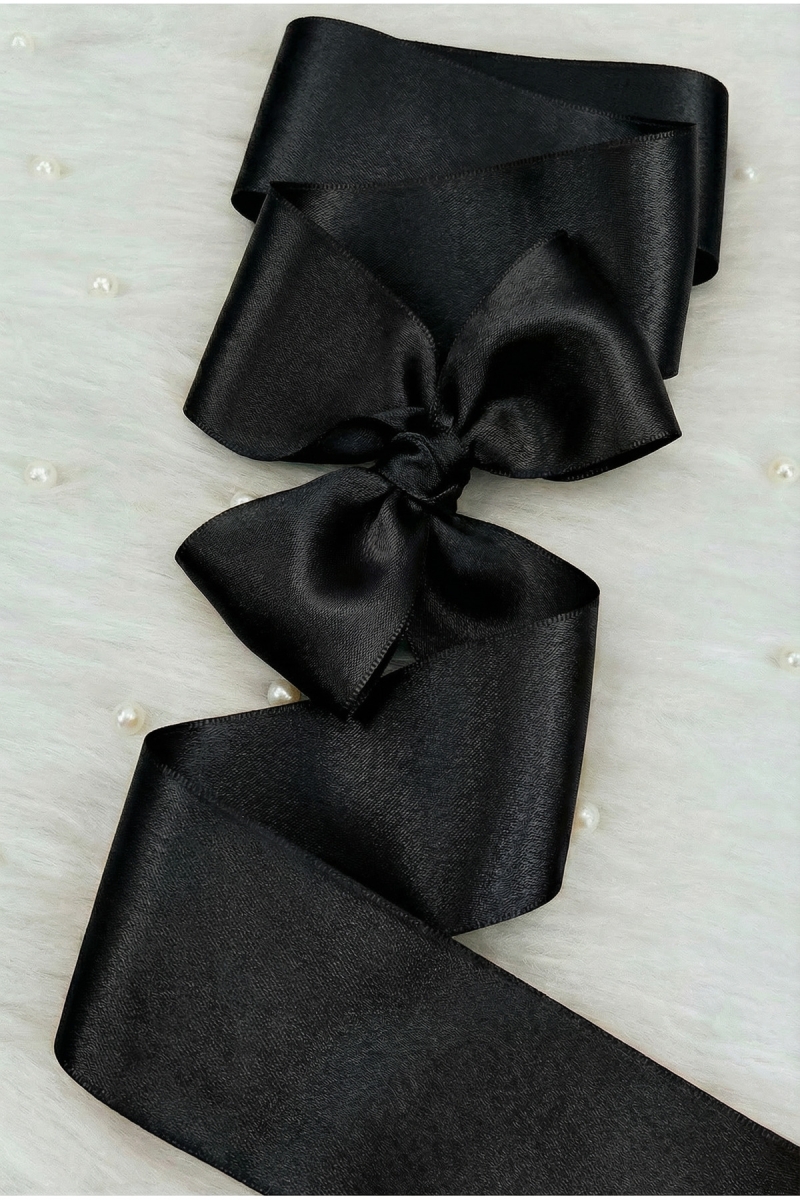 6 Cm Siyah Çift Taraflı Saten Kurdele 10 Metre, Bohça Çeyiz Nişan Takı Özel Gün Hediye Süsleme