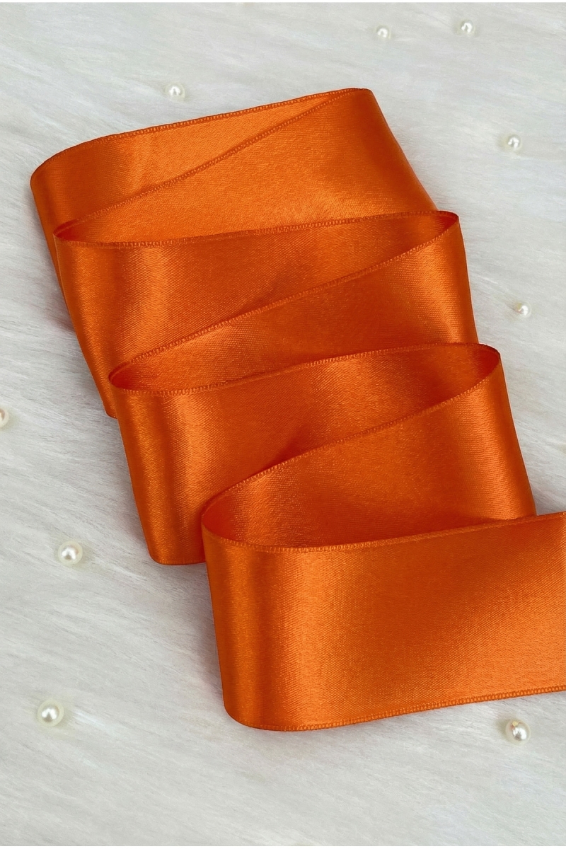 6 Cm Turuncu Çift Taraflı Saten Kurdele 10 Metre, Bohça Çeyiz Nişan Takı Özel Gün Hediye Süsleme