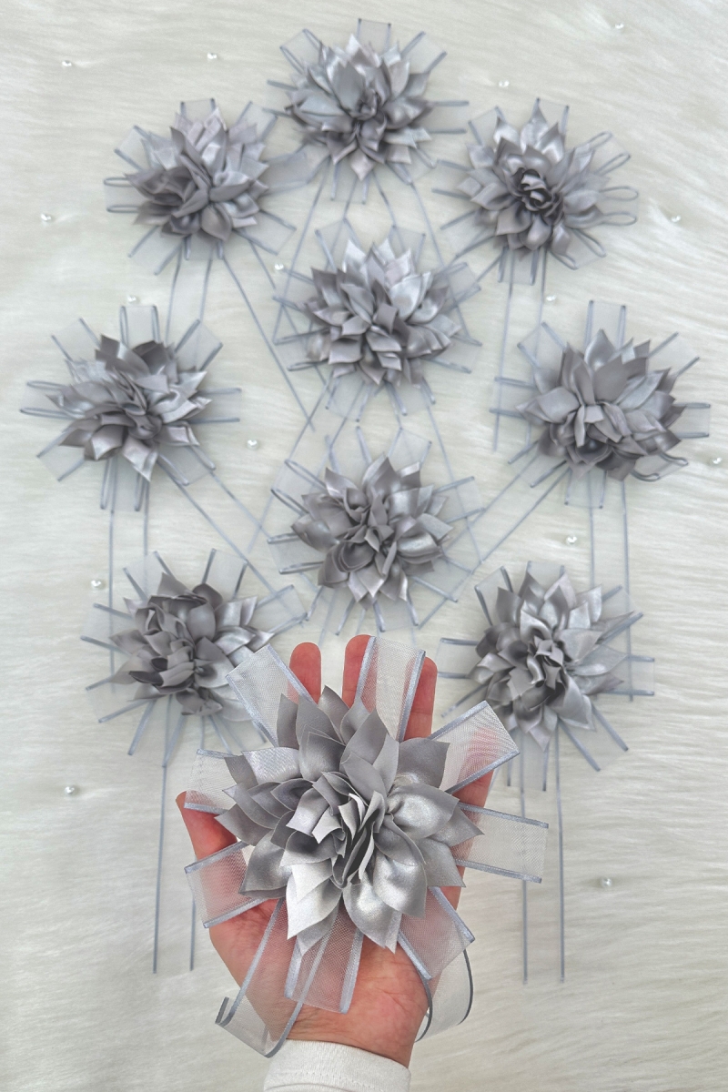 Açık Gri Bohça Süsü, Gelin Damat Çeyiz Düğün Nişan Konvoy Gelin Arabası Sünnet Kına Süsü 5 Adet