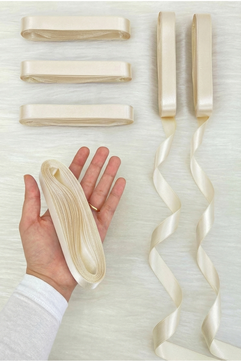 Açık Krem Saten Kurdele 2 Cm 10 Metre, Bohça Çeyiz Nikah Kına Sünnet Doğum Günü Parti Hediye Süsleme