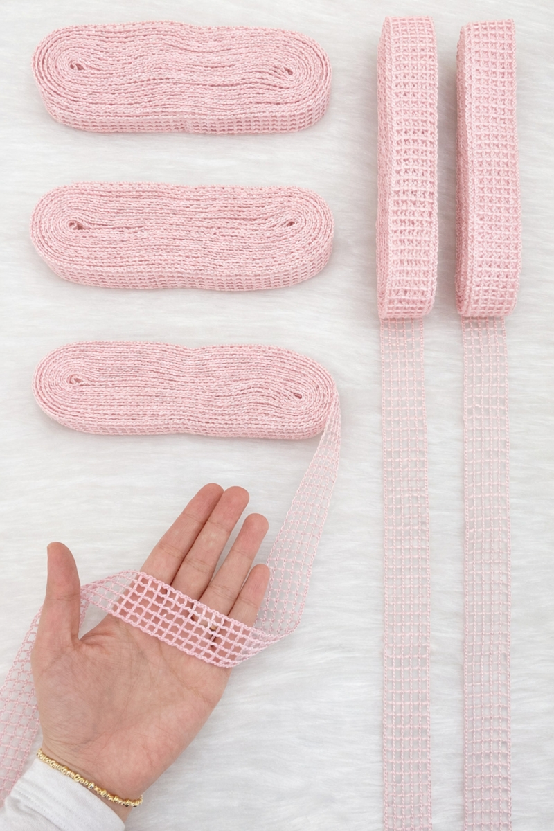 Açık Pembe File Kurdele 2,5cm 10mt, Gelin, Damat, Bohça, Çeyiz, Nişan, Nikah, Hediye, Parti, Süsleme