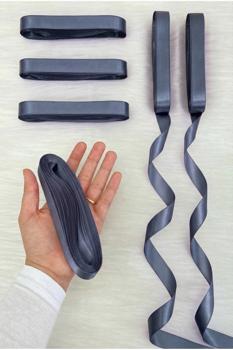 Antrasit Saten Kurdele 2 Cm 10 Mt, Bohça Çeyiz Nikah Kına Sünnet Söz Doğum Günü Parti Hediye Süsleme