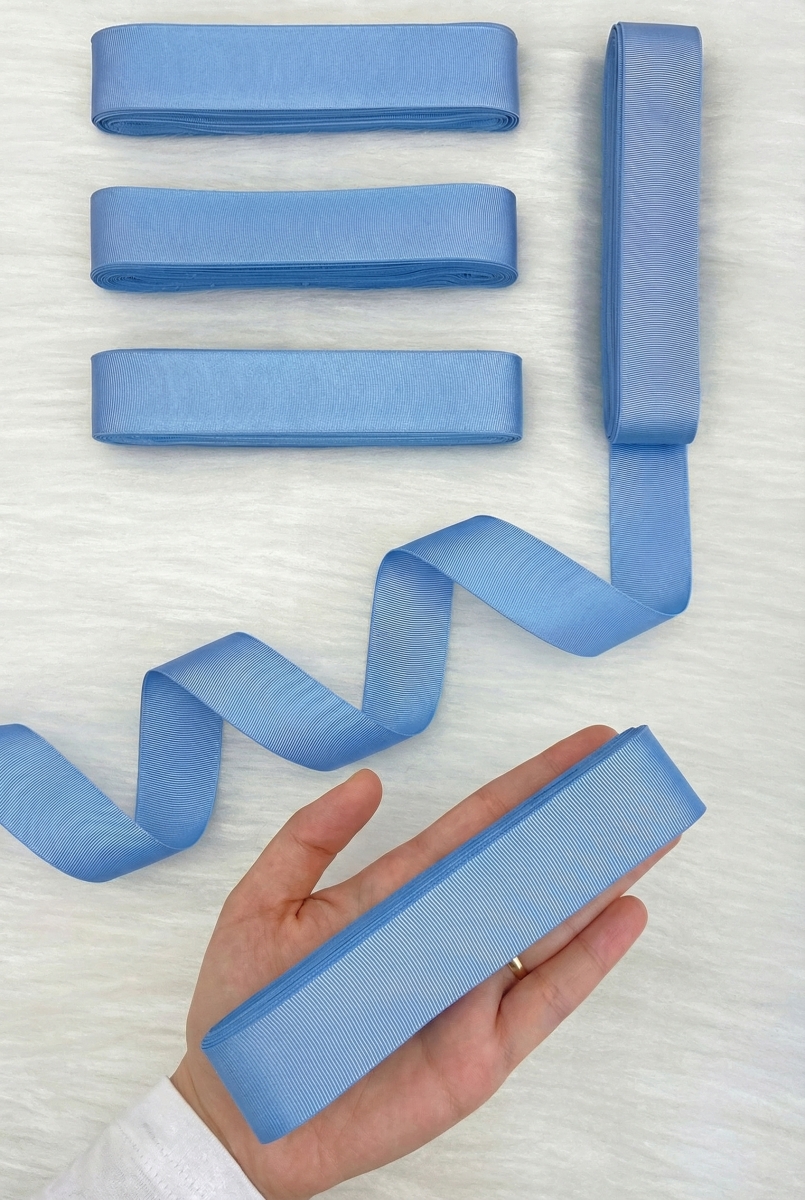 Bebe Mavi Grogren Kurdele 3 Cm 10 Mt, Bohça Çeyiz Düğün Sünnet Doğum Günü Hediye Paketleme Süsleme