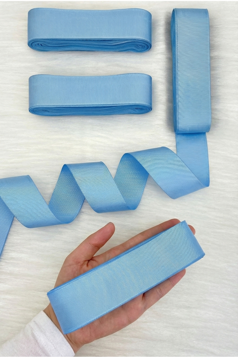 Bebe Mavi Grogren Kurdele 4 Cm 10 Mt, Bohça Çeyiz Düğün Nişan Doğum Günü Hediye Paketleme Süsleme