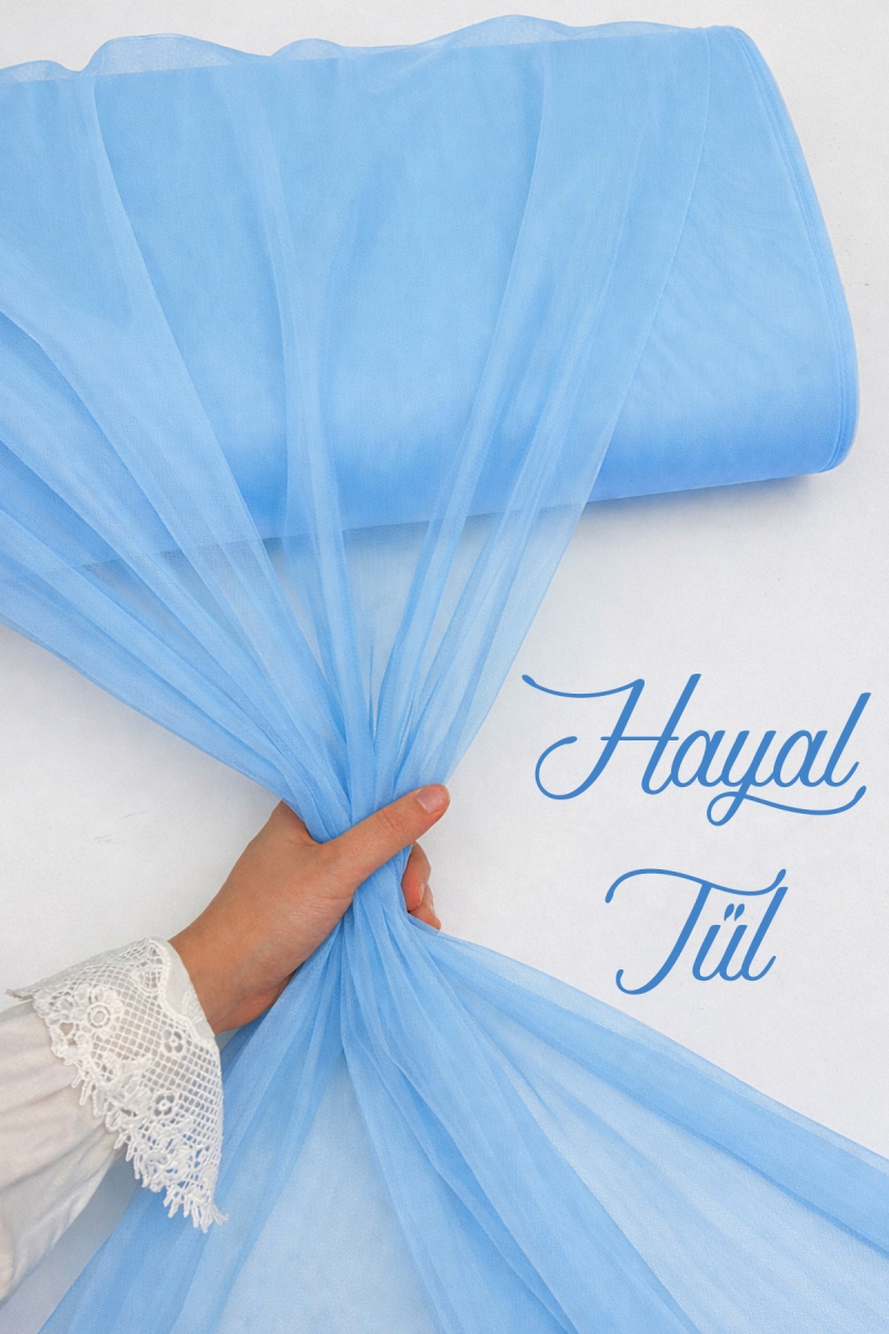 Bebe Mavi Hayal Tül, Nişan Çeyiz Bohça Kapı Doğum Günü Parti Süsleme, Gelin Abiye Türban 100x300cm