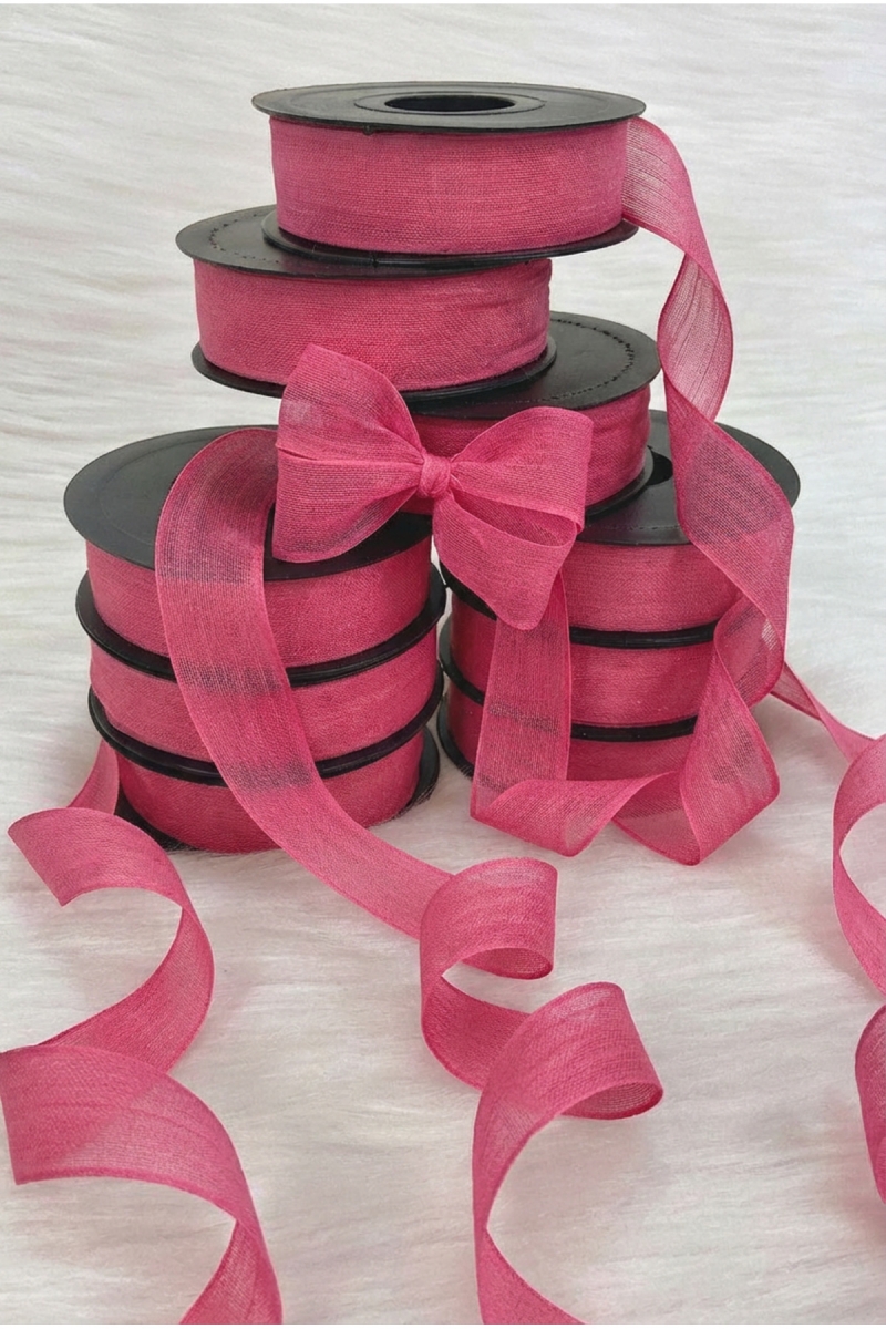 Fuşya Keten Nopeli Kurdele 2,5 cm 20 mt, Gelin, Bohça, Nişan, Çeyiz, Hediye, Süsleme, Nikah