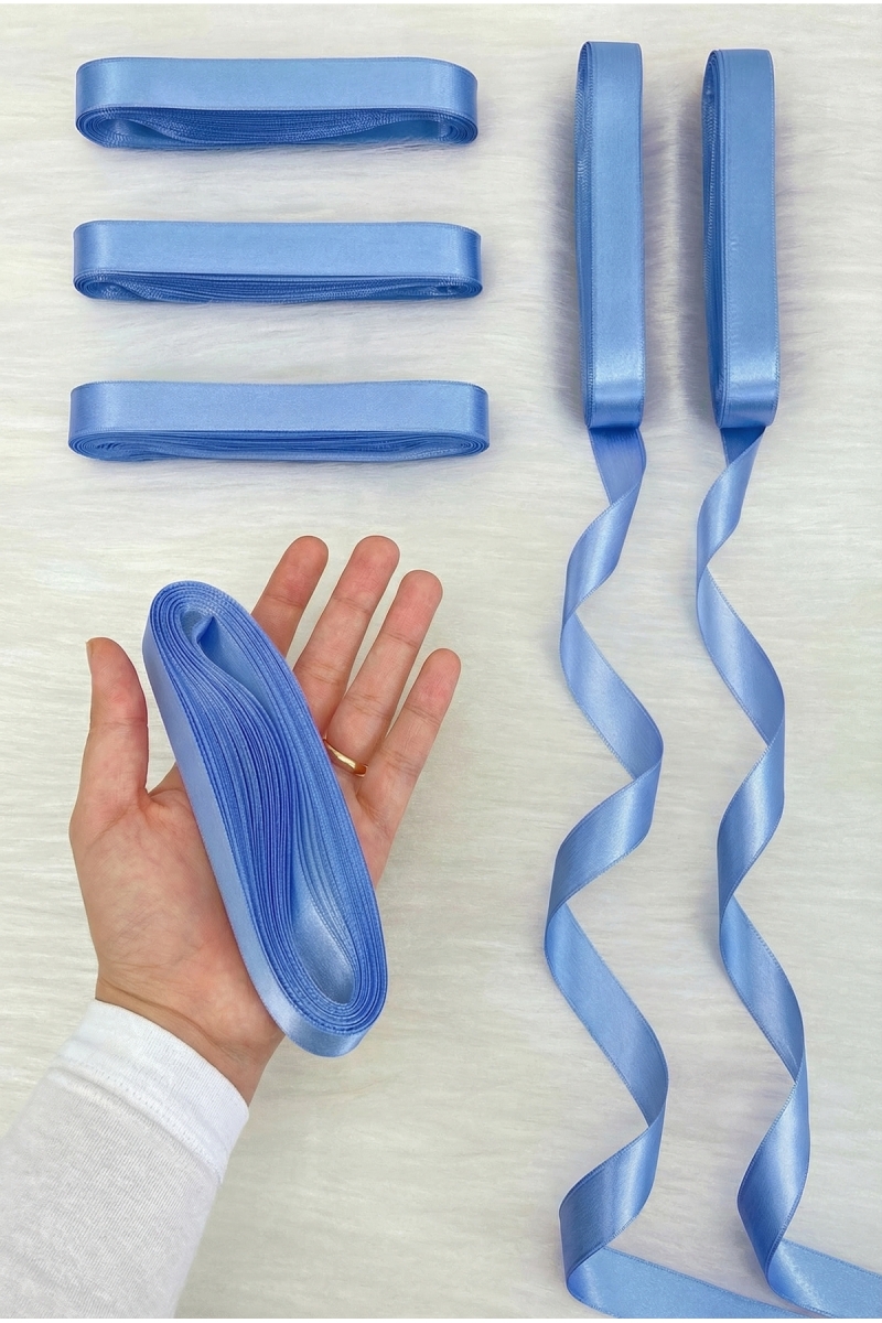 Bebe Mavi Saten Kurdele 2 Cm 10 Mt, Bohça Çeyiz Nikah Kına Sünnet Doğum Günü Parti Hediye Süsleme