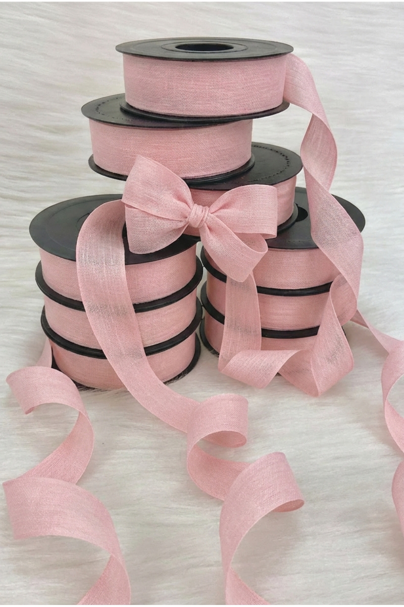 Bebe Pembe Keten Nopeli Kurdele 2,5 cm 20 mt, Gelin, Bohça, Nişan, Çeyiz, Hediye, Süsleme, Nikah