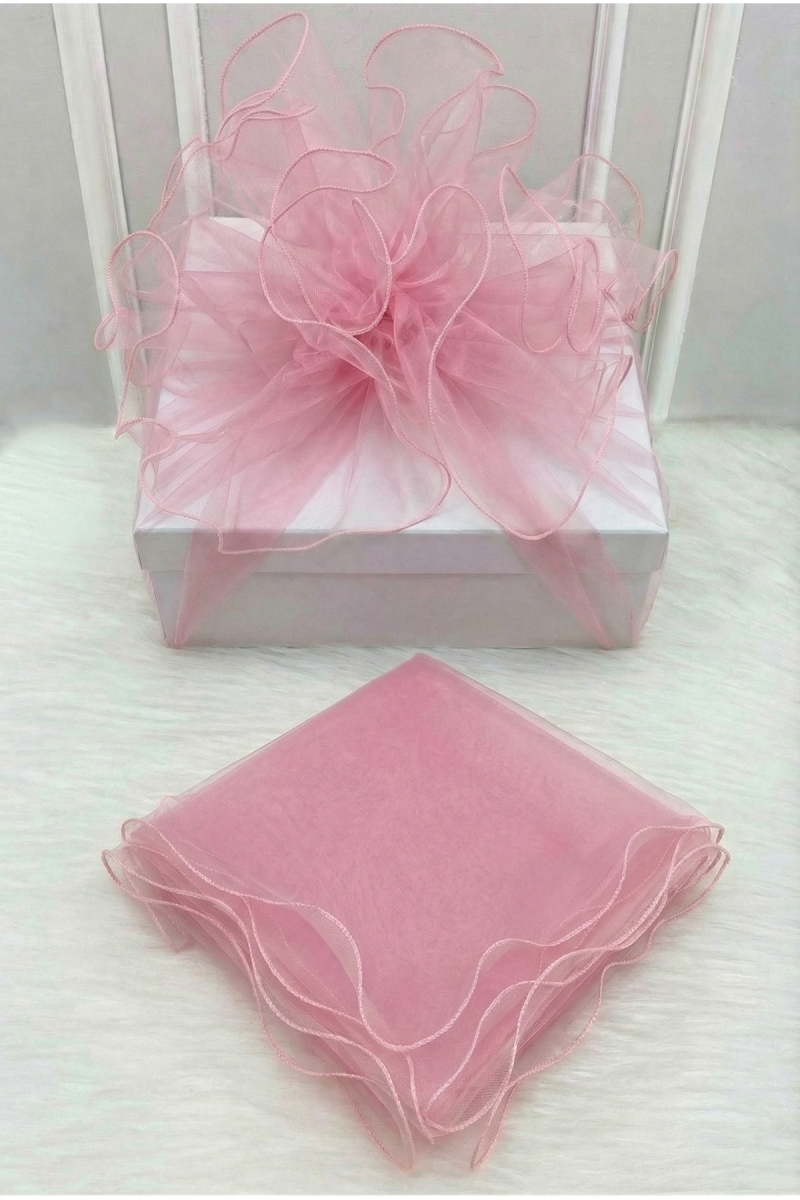 Bebe Pembe Süsleme Tülü, Bebe Pembe Kenar Bohça Çeyiz Gelin Damat Nişan Nikah Hediye Süsü 150x150cm