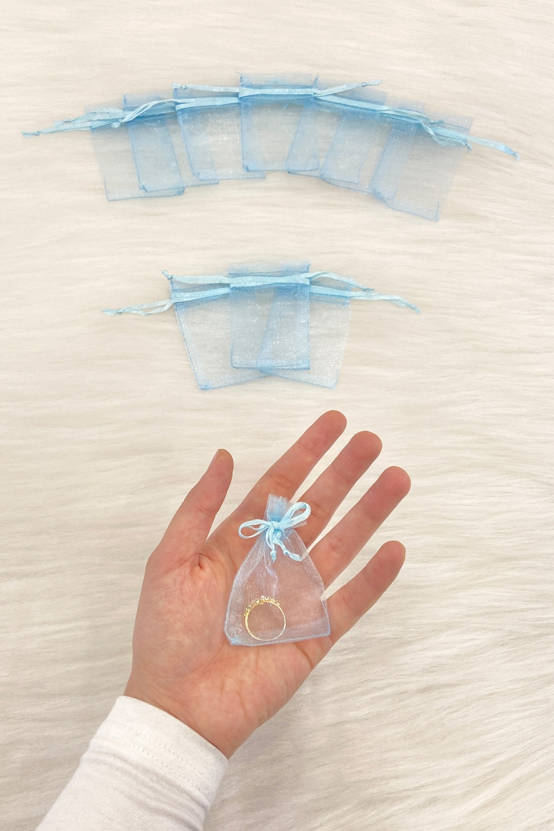 Bebek Mavi Organze Şeffaf Tül Kese, 50 Adet Ölçü 5x7cm, Kına Çerez Kuruyemiş Altın Takı Söz Hediye