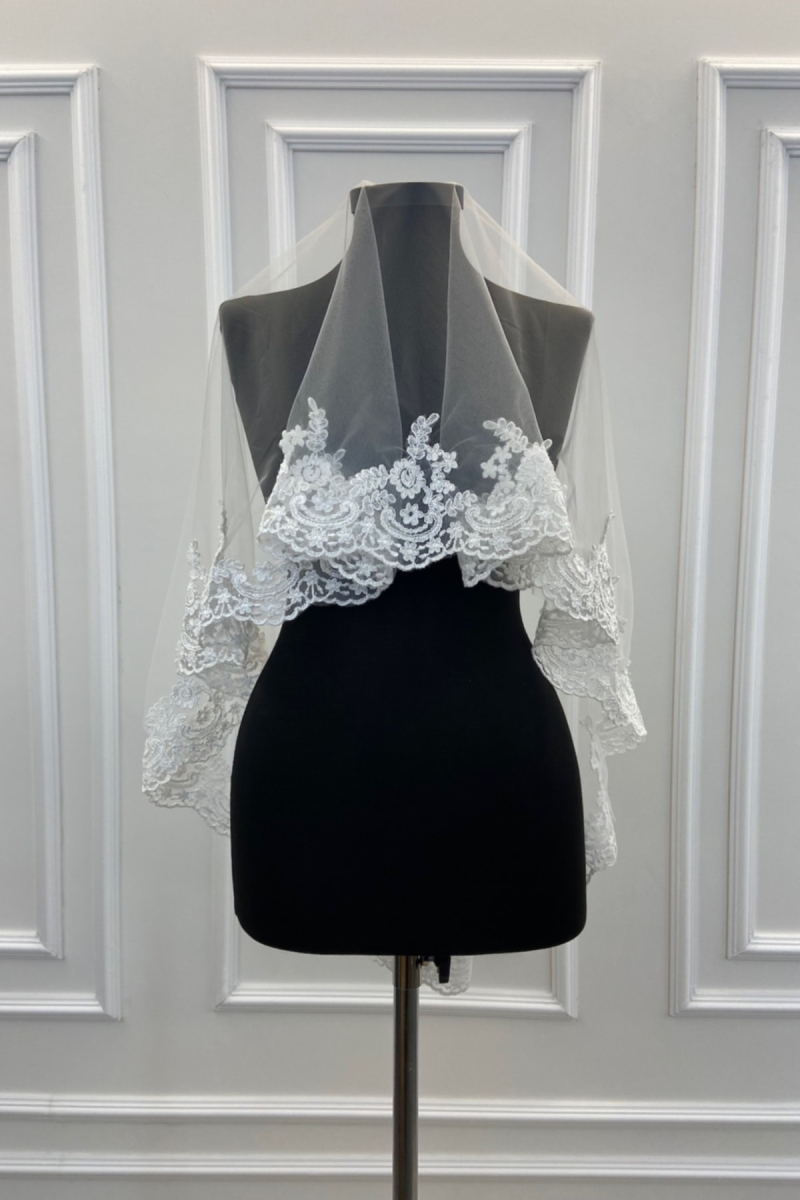 Beyaz Dantelli Gelin Duvağı Alı Yüz Örtüsü