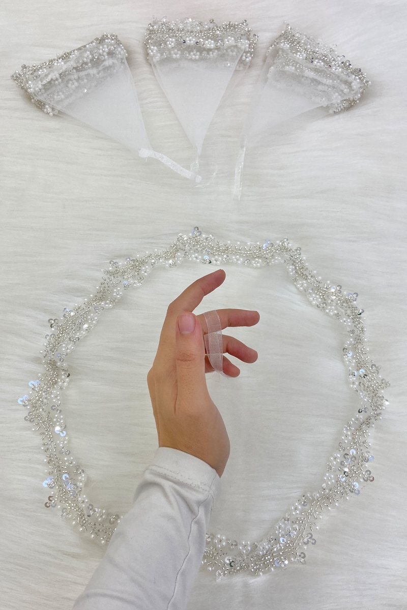 Beyaz Gelin Damat Halay Mendili, Cam Boncuk Ve Incili, Kına Gecesi Bride Düğün Nedime Söz Nişan