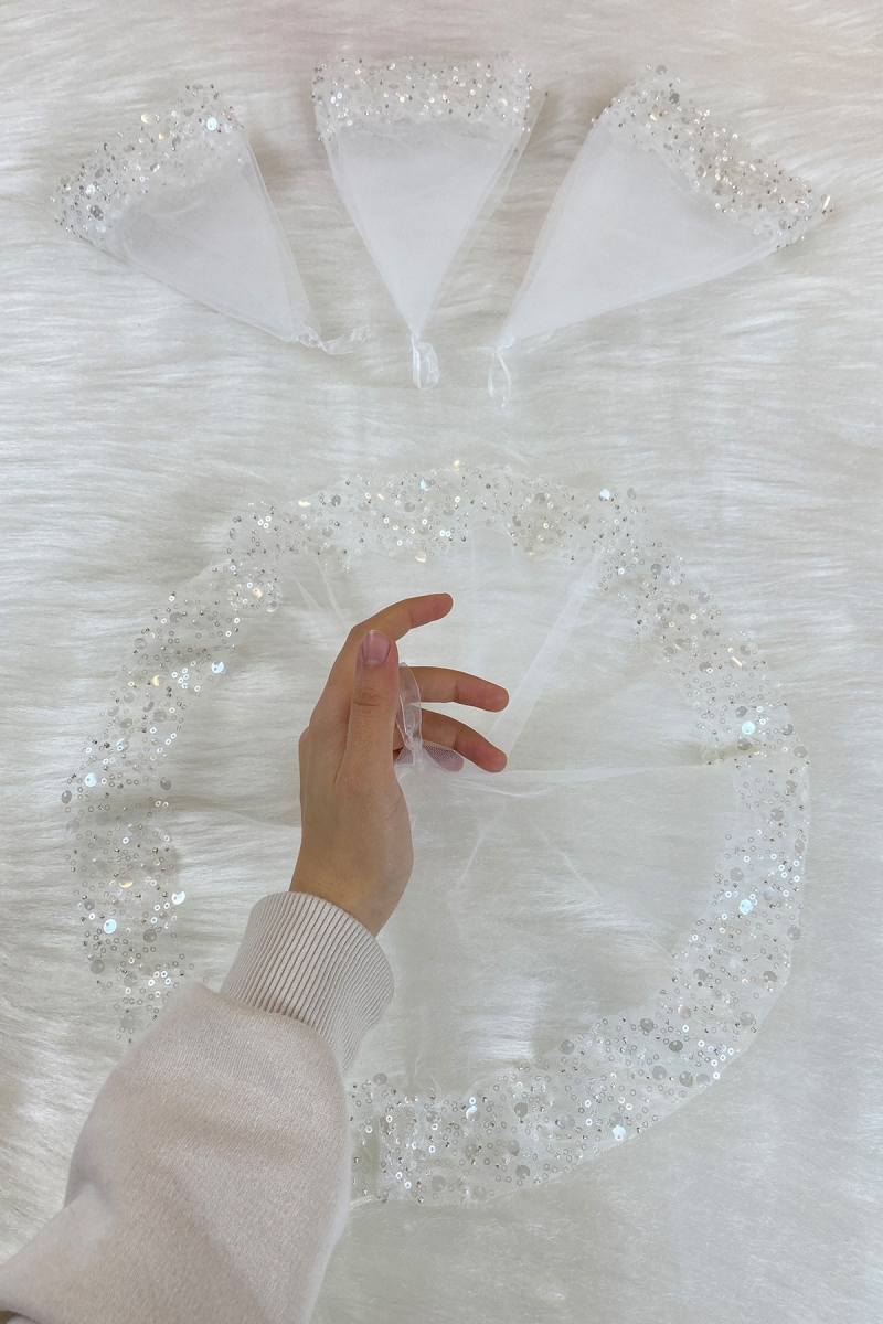 Beyaz Gelin Damat Halay Mendili, Geniş Pullu Ve Incili, Düğün Kına Söz Nişan Sünnet Bride Nedime