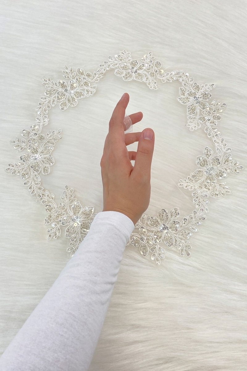 Beyaz Gelin Damat Mendili, Işıl Işıl Pul Ve Boncuk İşlemeli, Düğün Kına Sünnet Söz Nişan Halay