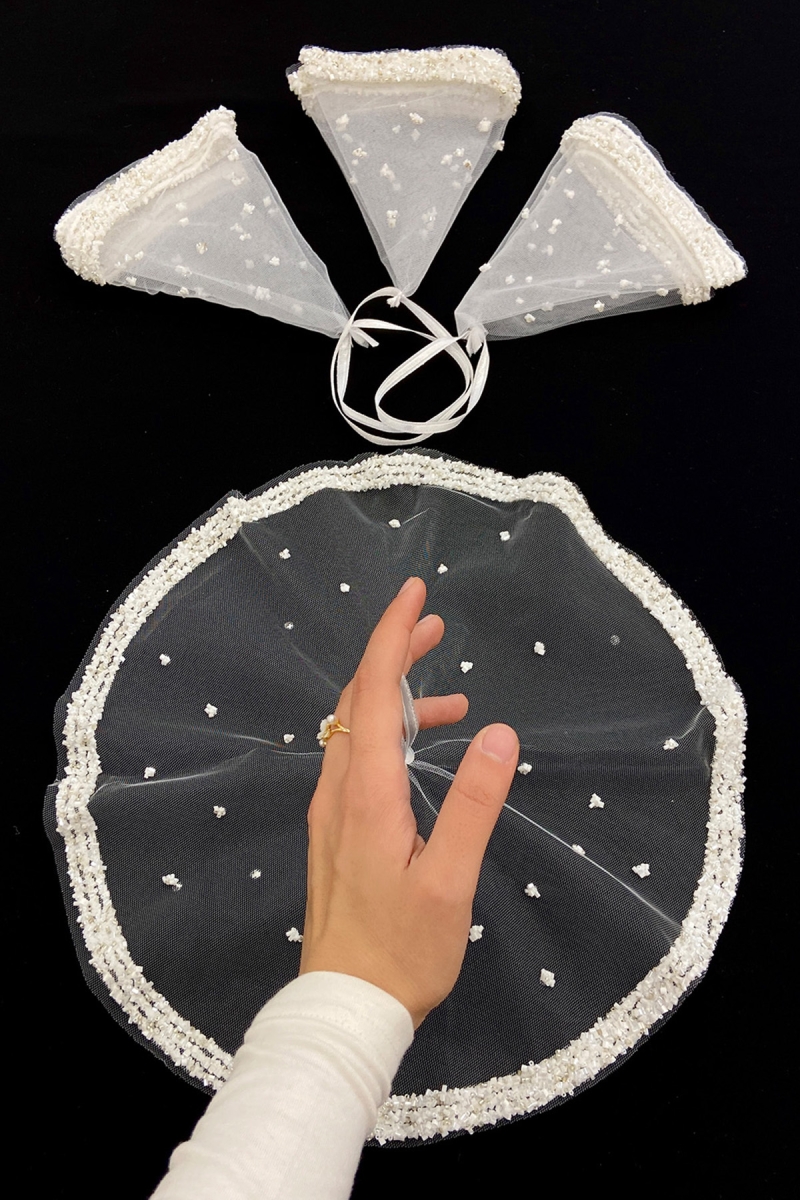 Beyaz Gelin Damat Mendili, Kristal Cam Boncuk, Kına Halay Düğün Nedime Sünnet Söz Bride, 1 Adet