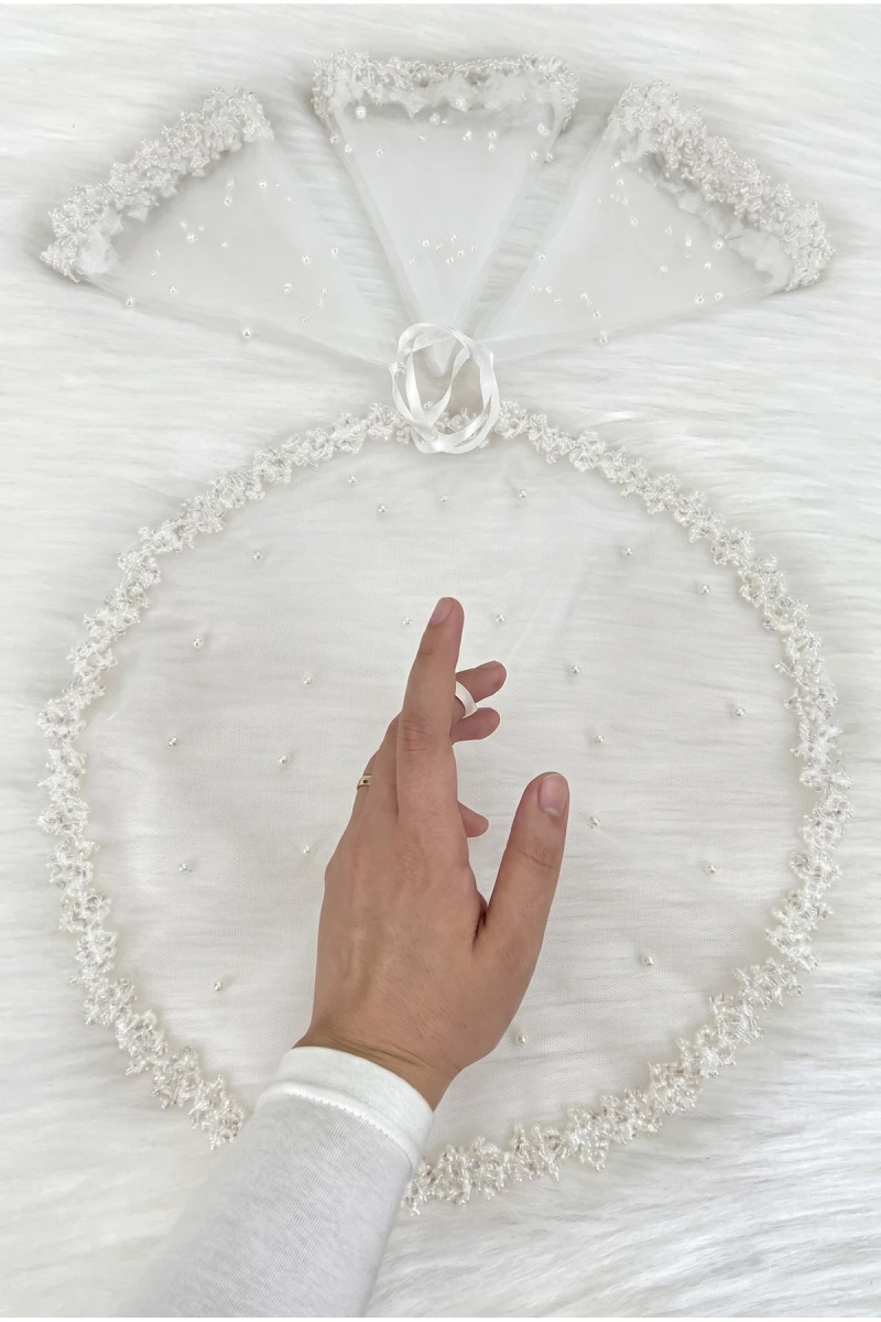 Beyaz Gelin Damat Mendili, Kristal Cam Boncuk Ve İnci Süslemeli, Kına Halay Düğün Nedime Sünnet Söz Nişan Bride Parti, 1 Adet