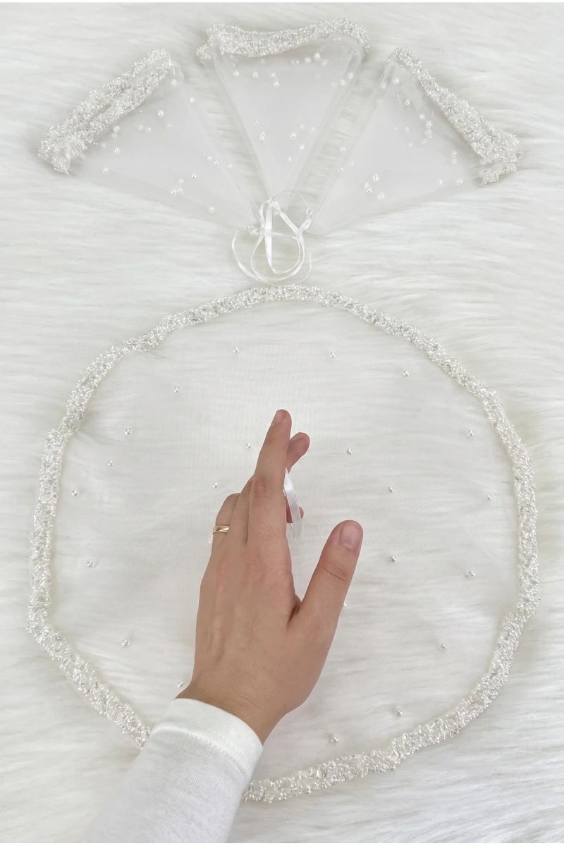 Beyaz Gelin Damat Mendili, Kristal Cam Boncuk Ve İnci Süslemeli, Kına Halay Düğün Nedime Sünnet Söz Nişan Bride Parti, 1 Adet