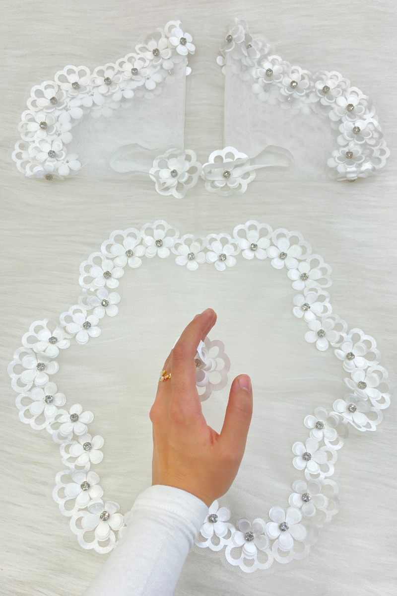 Beyaz Gelin Damat Mendili, Parlak Taş Detaylı Düğün Halay Nedime Söz Nişan Kına Sünnet Bride Mendil