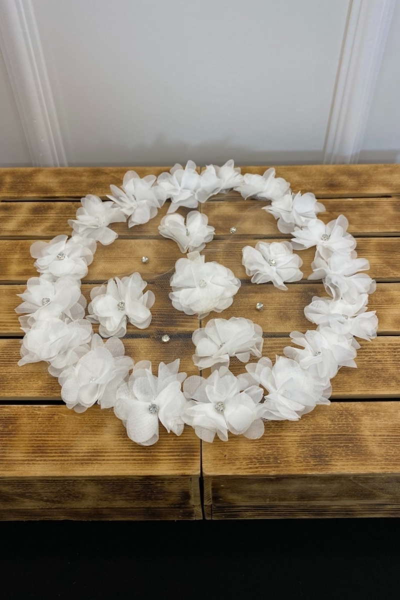 Beyaz Gelin Damat Mendili, Üç Boyutlu Lazer Çiçek Ve Parlak Taşlı, Düğün Kına Sünnet Söz Nişan Halay