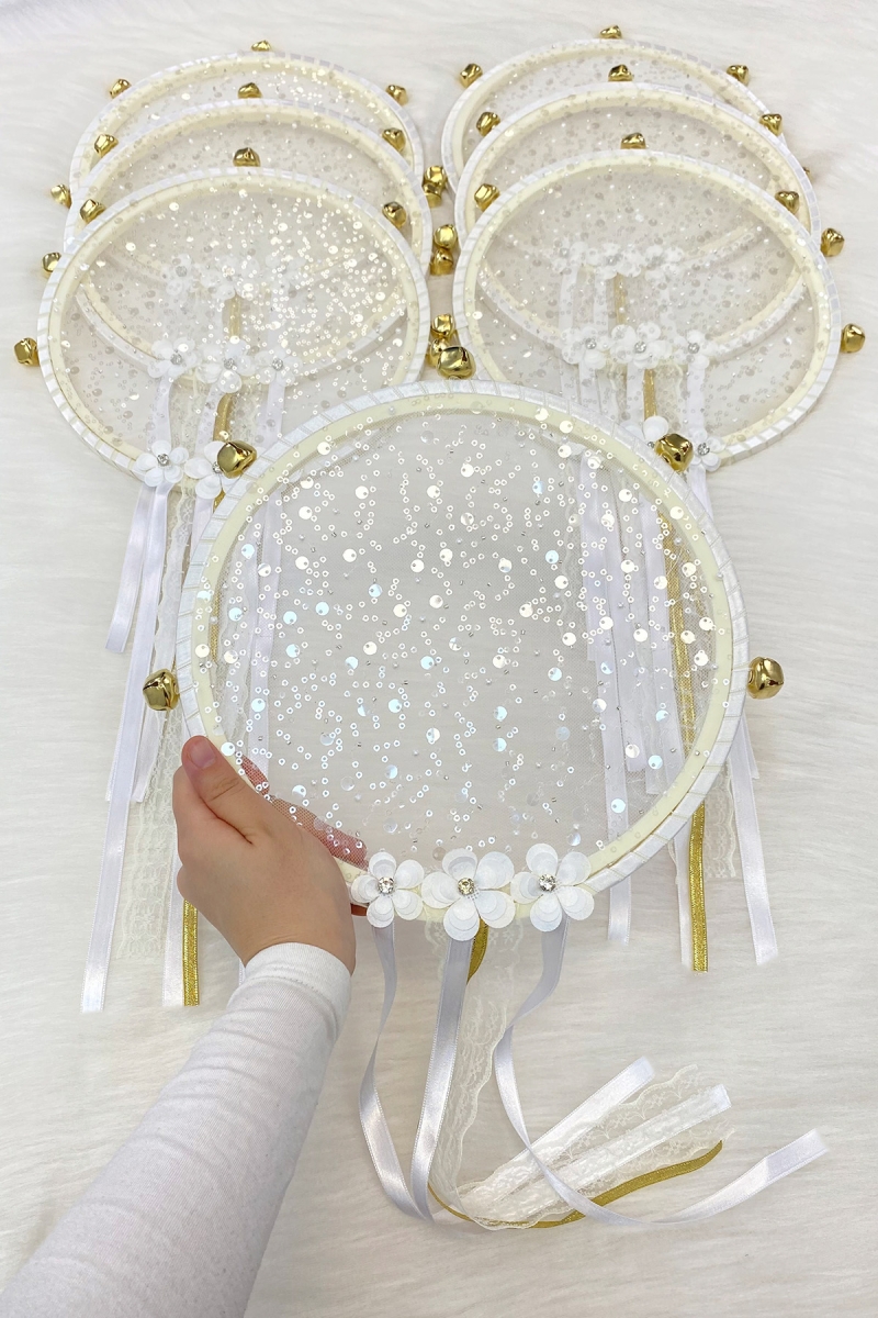 Beyaz Gelin Nedime Tefi, Çiçek Pul Payet Ve Parlak Taşlı, Düğün Kına Bride Sünnet Parti Defi 1 Adet