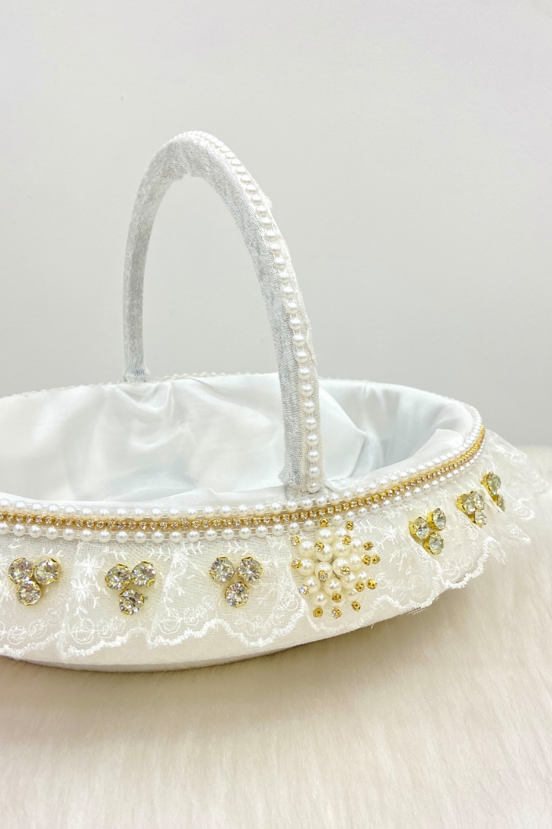 Beyaz Gelin Sepeti, Kadife Gold Parlak Taş Süslemeli Fistolu, Kına Nişan Nikah Düğün Söz Sünnet