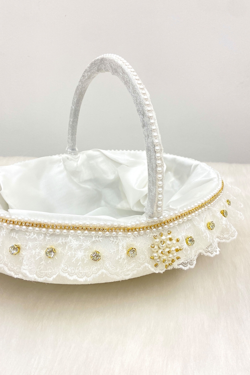 Beyaz Gelin Sepeti, Kadife Gold Parlak Taş Süslemeli Fistolu, Kına Nişan Nikah Düğün Söz Sünnet