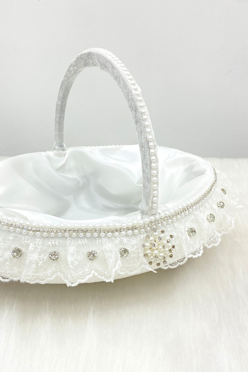 Beyaz Gelin Sepeti, Kadife Gümüş Parlak Taş Süslemeli Fistolu, Kına Nişan Nikah Düğün Söz Sünnet