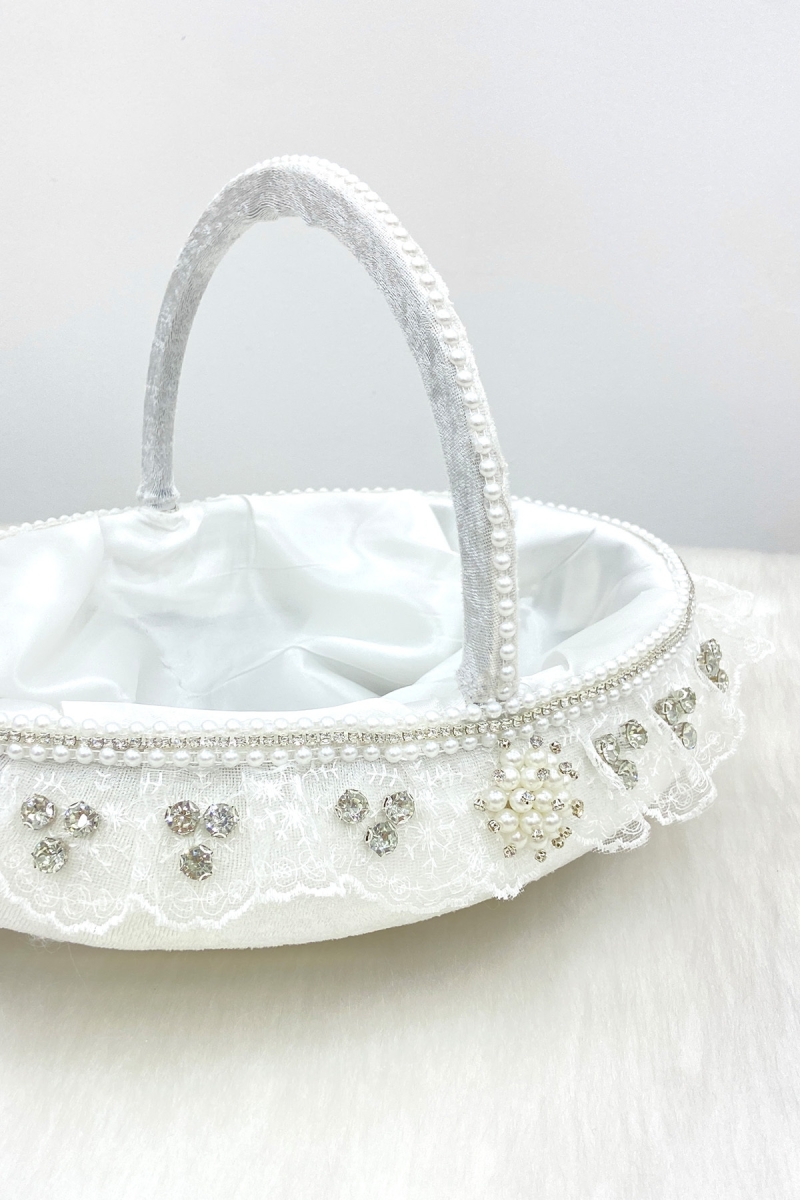 Beyaz Gelin Sepeti, Kadife Gümüş Parlak Taş Süslemeli Fistolu, Kına Nişan Nikah Düğün Söz Sünnet