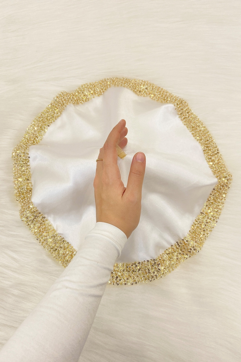 Beyaz Gold Gelin Damat Mendili Pullu, Halay El Mendili, Düğün Kına Sünnet Söz Nişan Bride Bekarlığa