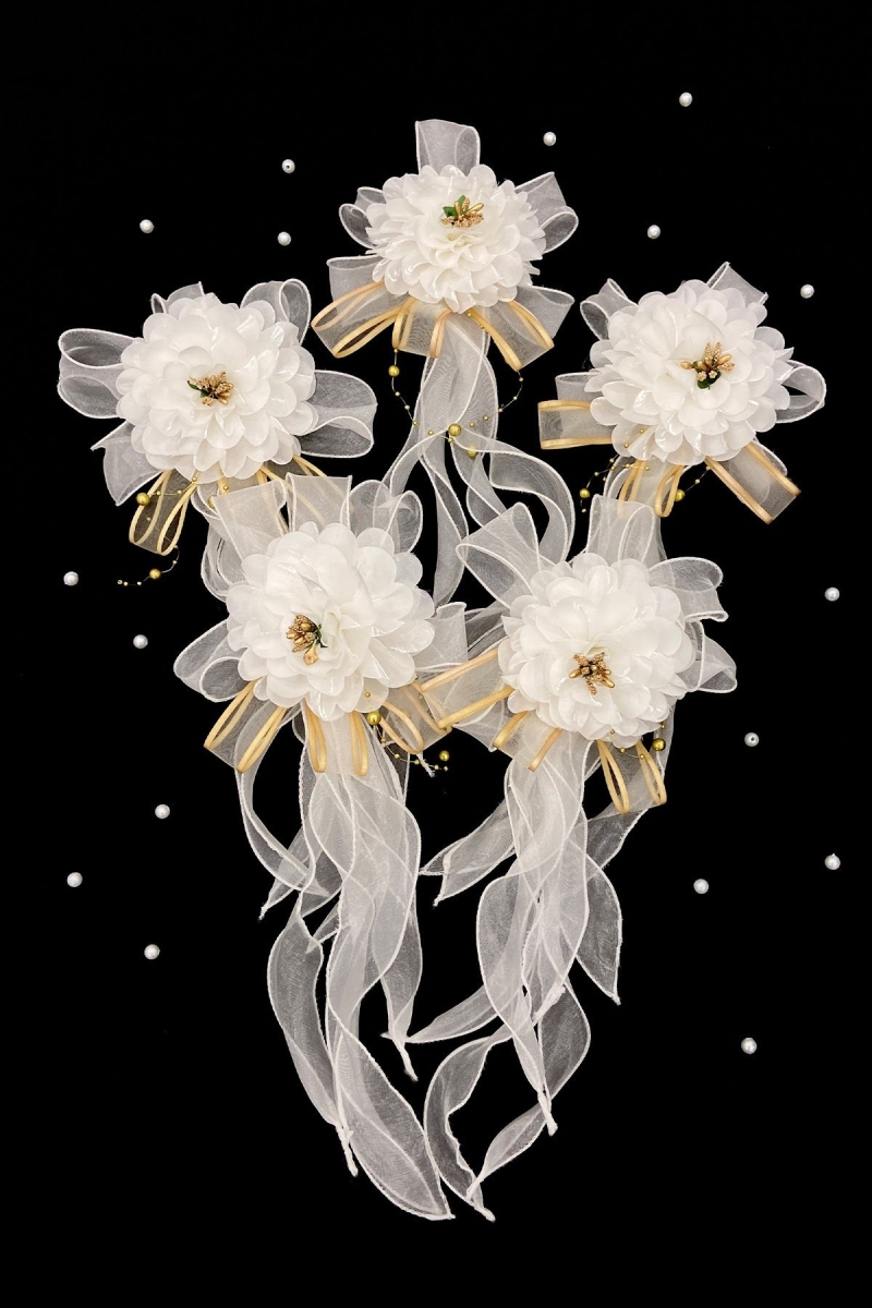 Beyaz Gold Ortanca Bohça Süsü, Damat Gelin Çeyiz Düğün Nikah Nişan Konvoy Sünnet Kına, 5 Adet