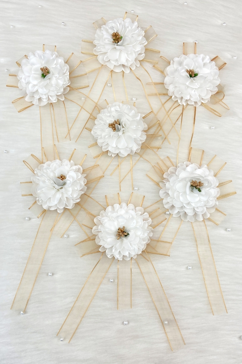 Beyaz Gold Ortanca Bohça Süsü, Gelin Çeyiz Düğün Nişan Konvoy Sünnet Kına Süsü 1 Adet