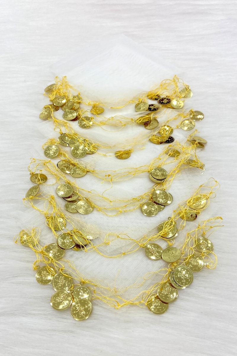 Beyaz Gold Pullu Tül Halay Mendili 5 Adet, Gelin Damat Düğün Kına Sünnet Söz Nişan Bride