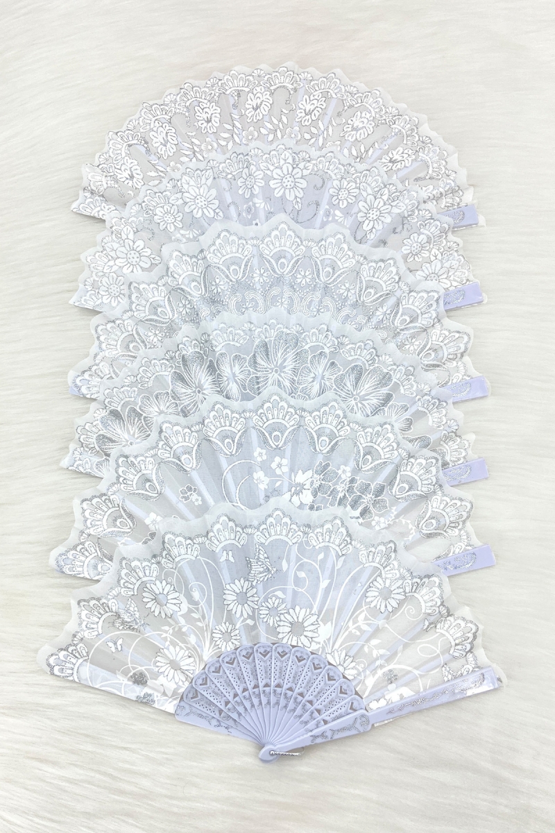 Beyaz Gümüş Detaylı Lüks Gelin Nedime Yelpazesi, Düğün Nikah Kına Hediye 6 Adet