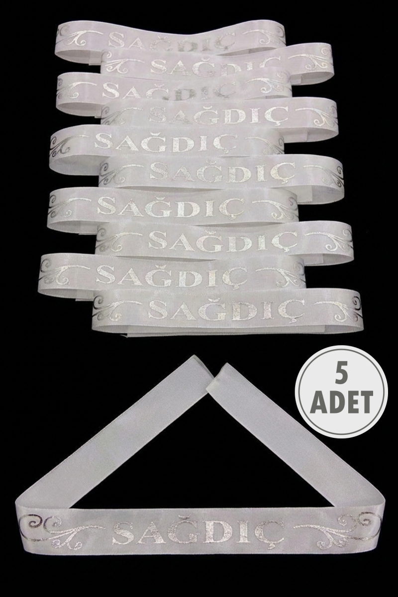 Beyaz Gümüş Sağdıç Kol Kurdele, 5 Adet Kolluk Bileklik Bant, Kına Gecesi Düğün Bride Nedime Söz