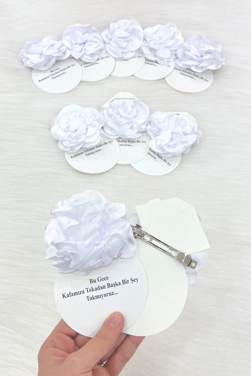 Beyaz Hediyelik Toka Klipsli, Kına Gecesi Nedime Bride Bekarlığa Parti Nişan Düğün Sünnet, 10 Adet