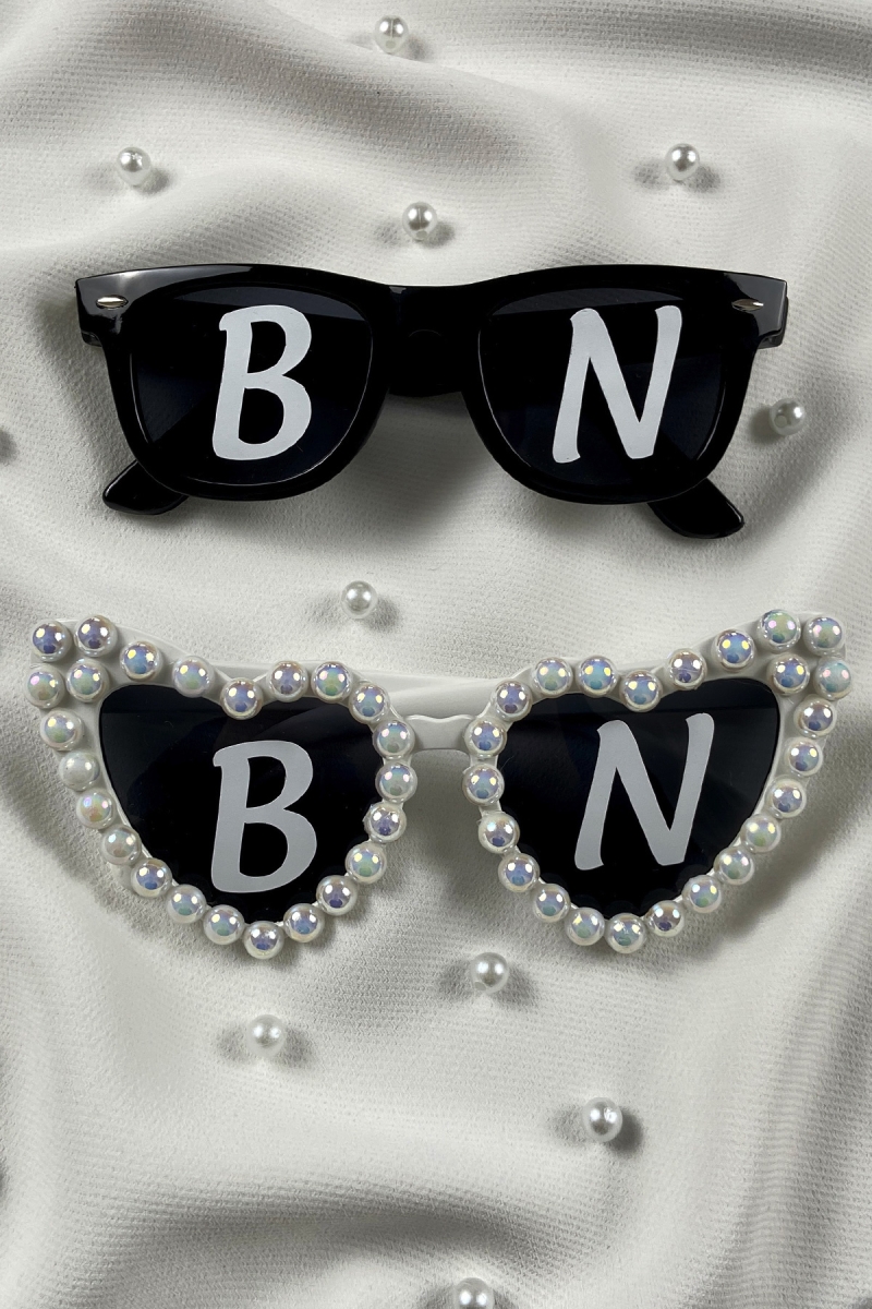 Beyaz Janjanlı İncili Kalpli Gelin Ve Damat Gözlük, İkili Bride Akım After Parti Düğün Kına Eğlence